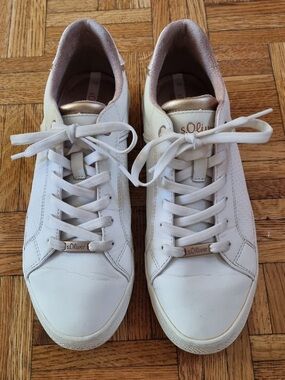 s.Oliver Women's white Lace-Up Sneaker Rose-Gold accents EU39/US 9